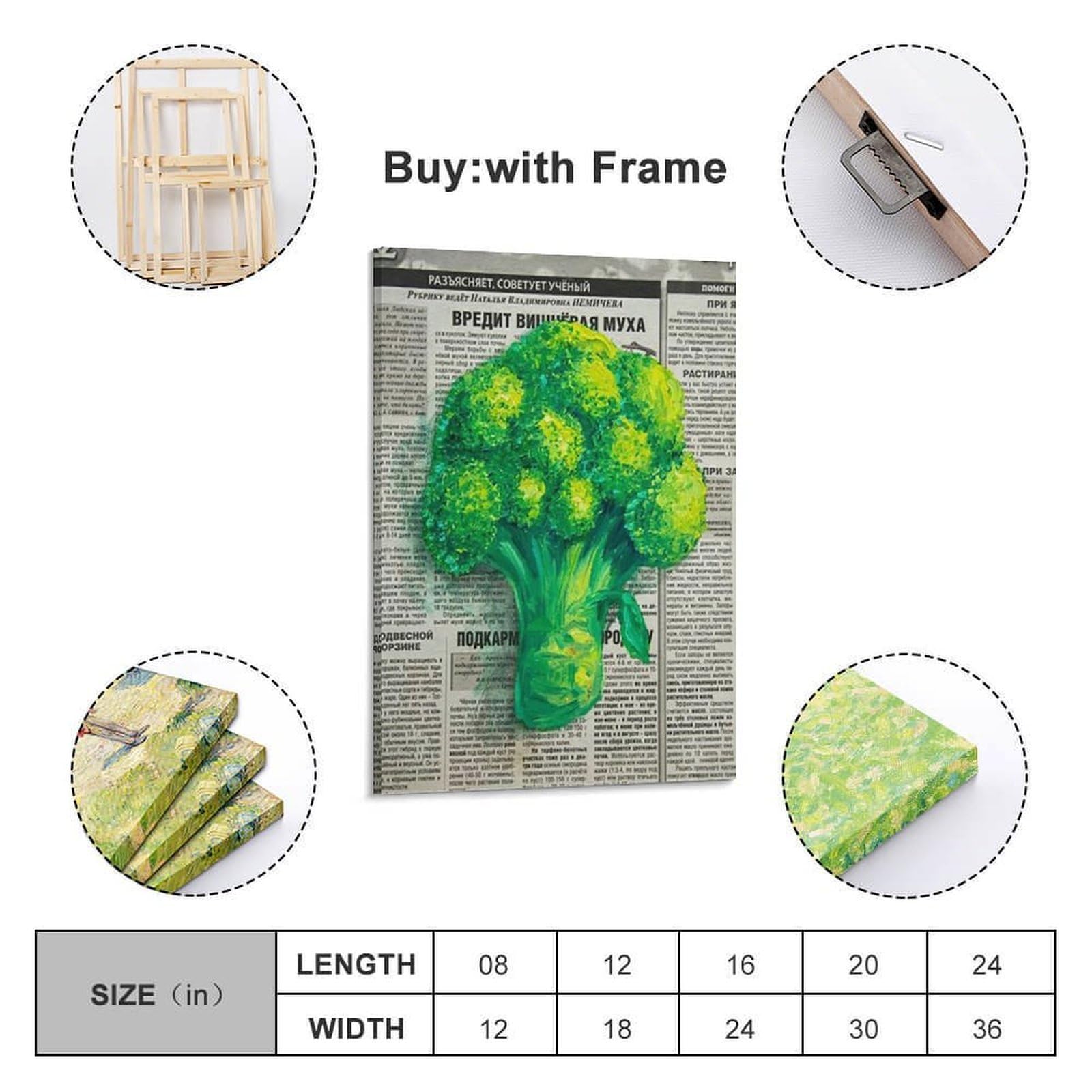 DLJGDS Ölgemälde Brokkoli-Gemüse, dekoratives Gemälde, Leinwand, Wandposter und moderne Familienschlafzimmer-Dekoration, 50 x 75 cm