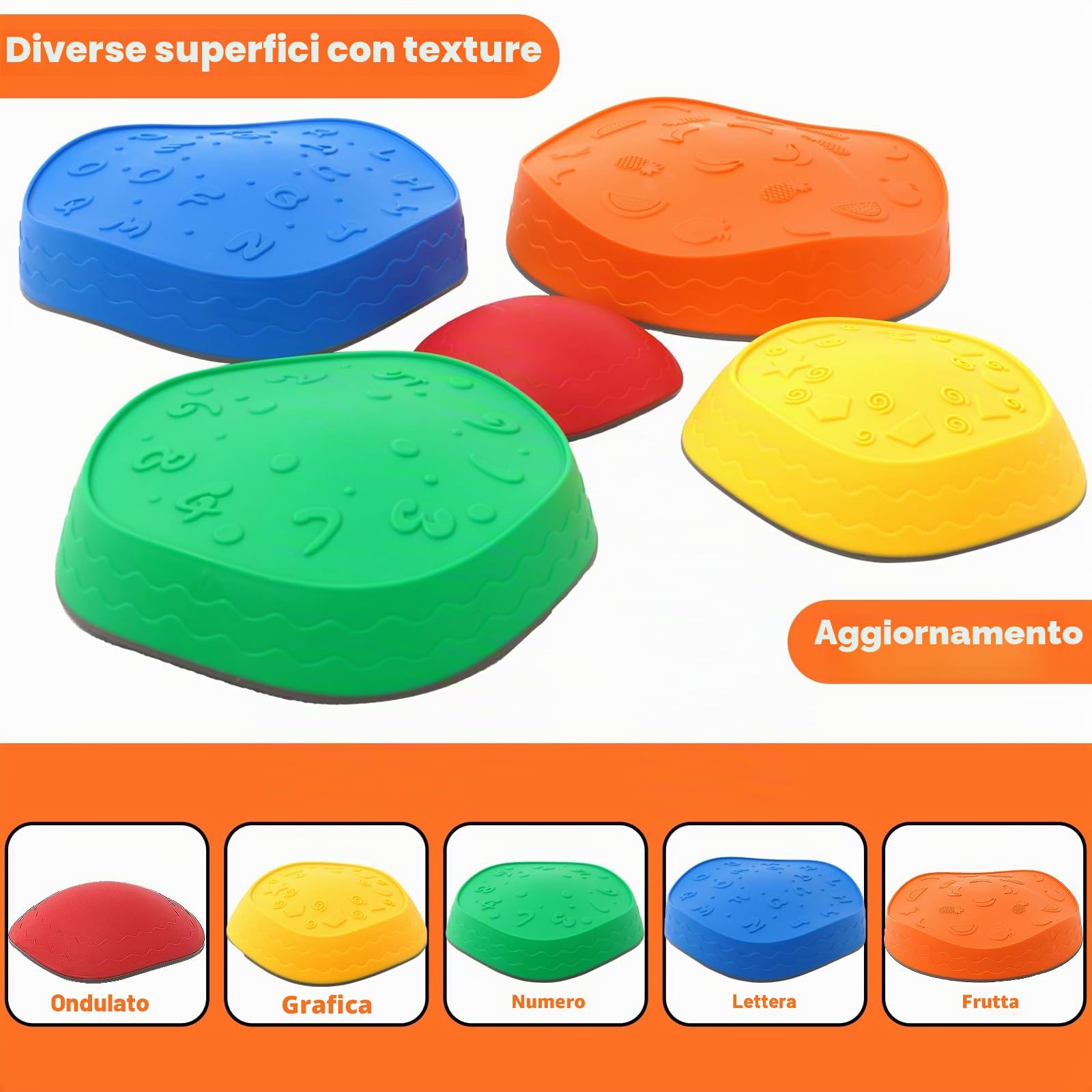Pietre di Bilanciamento Bambini, 5 Pietre di Equilibrio Antiscivolo Impilabili, Percorsi Sensoriali Bilanciamento Bambini, Giochi Ostacoli per Interni ed Esterni, Promuove l'equilibrio e Coordinazione