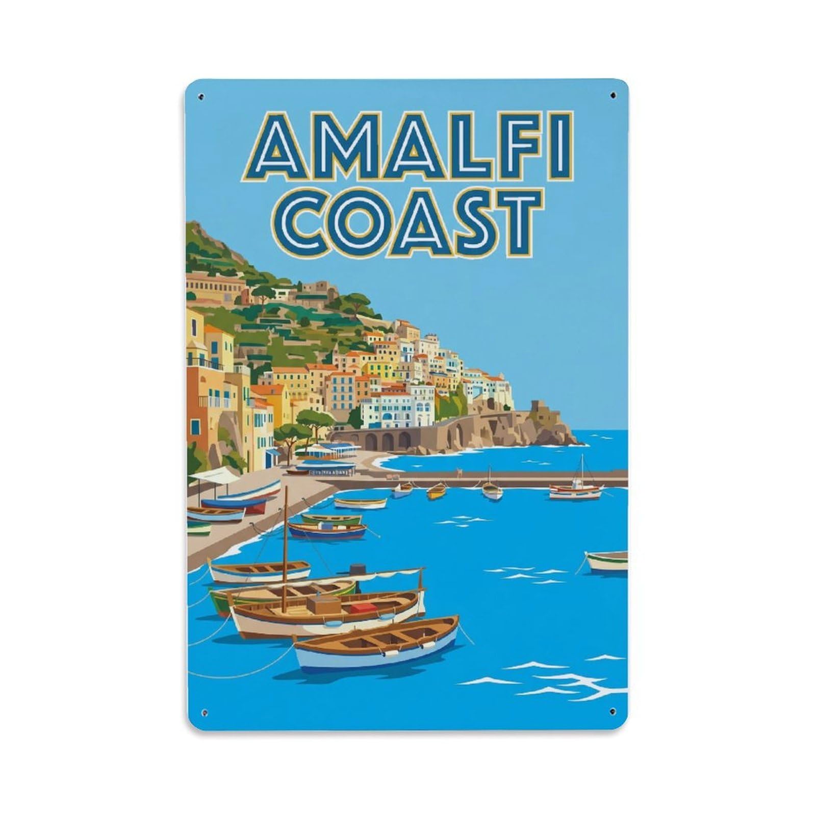 Vintage Travel Fishing Italy Village Metal Tin Sign Plaque Wall Decor for Cafe, Club Bar, Office, Home Garden Metal Poster 8x12Inch