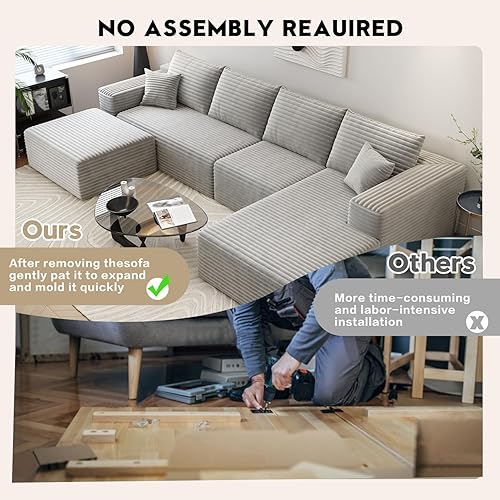 Miniatura 56 de Sofá seccional modular Cloud de 107.5 pulgadas con diván en forma de L, sofá modular moderno con asiento profundo, sofás tapizados para sala de