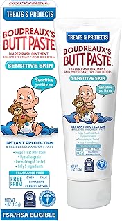 Boudreaux’s Butt Paste Zinc Oxide Diaper Rash Cream, Hypoallergenic for Sensitive Skin, 4 Oz Tube
