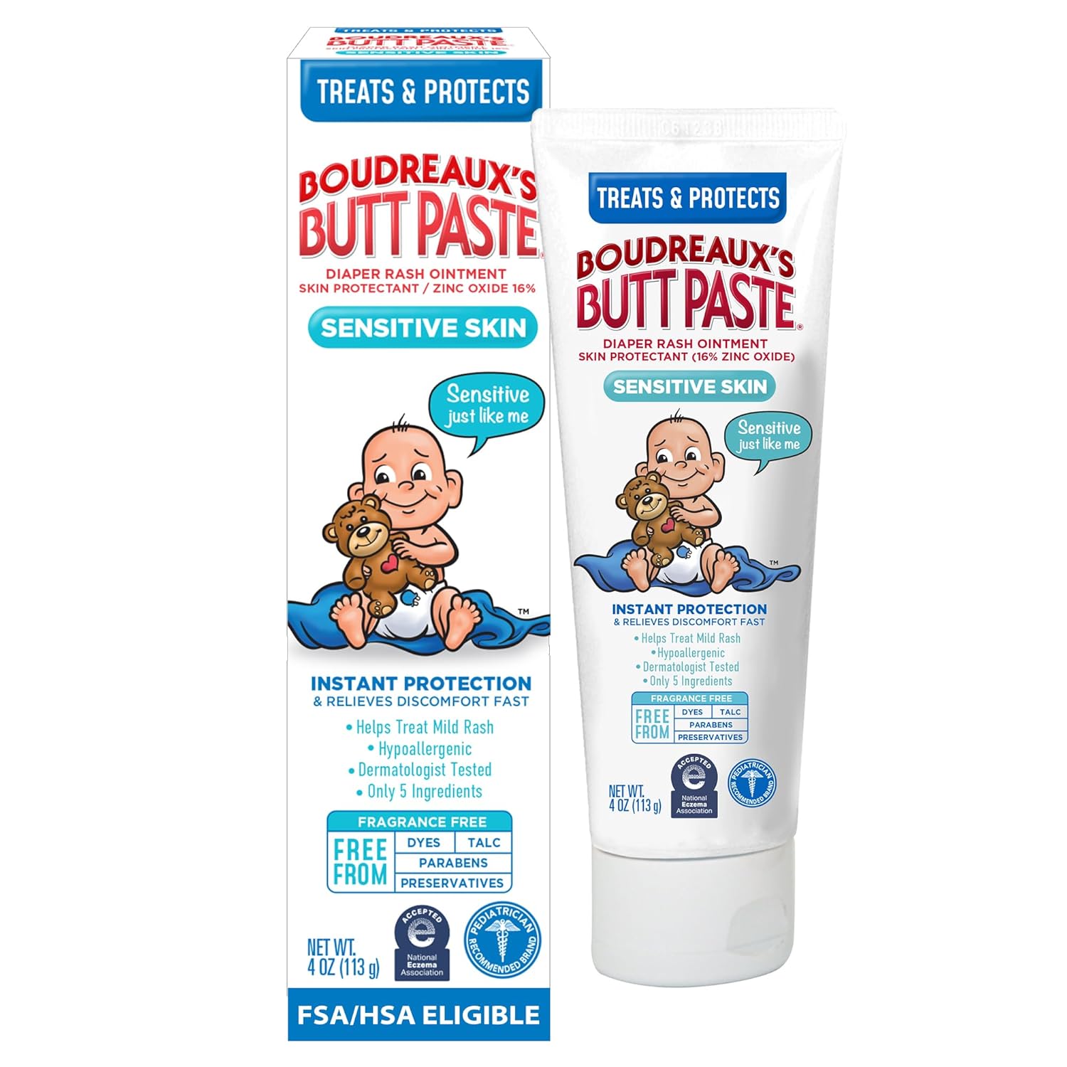 Boudreauxs Butt Paste for Sensitive Skin Diaper Rash Cream Ointment for Baby 4 oz Tube