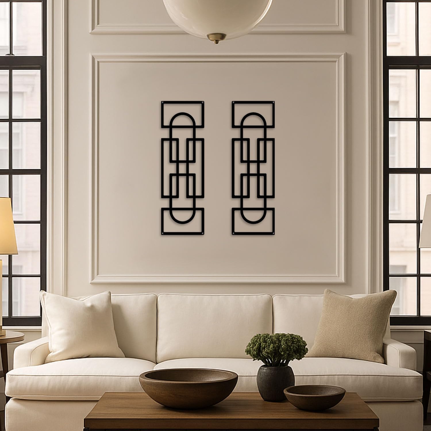 Echo Forms Set of 2 Metal Wall Art, Geometric Abstract Decor, Bedroom Wall Decorations for Home, Bedroom, Living Room, Kitchen, Office, Dining Room, Vertical or Horizontal Hanging, 29"x9.5" Each (Black)
