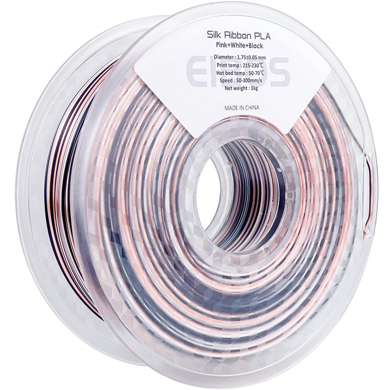 EIBOS Silk Ribbon PLA 3D Printer Filament, Tri-Color Fast Color Changing PLA 1.75mm, Shiny Multicolor 3D Printing Filament 1kg / 2.2lbs, Pink White Black