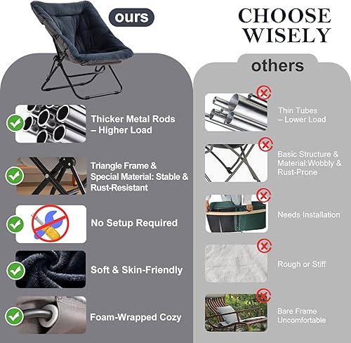 Miniatura 59 de Silla platillo, cómodas sillas de dormitorio, silla plegable de piel sintética de gran tamaño, silla plegable con marco de metal para sala de estar,