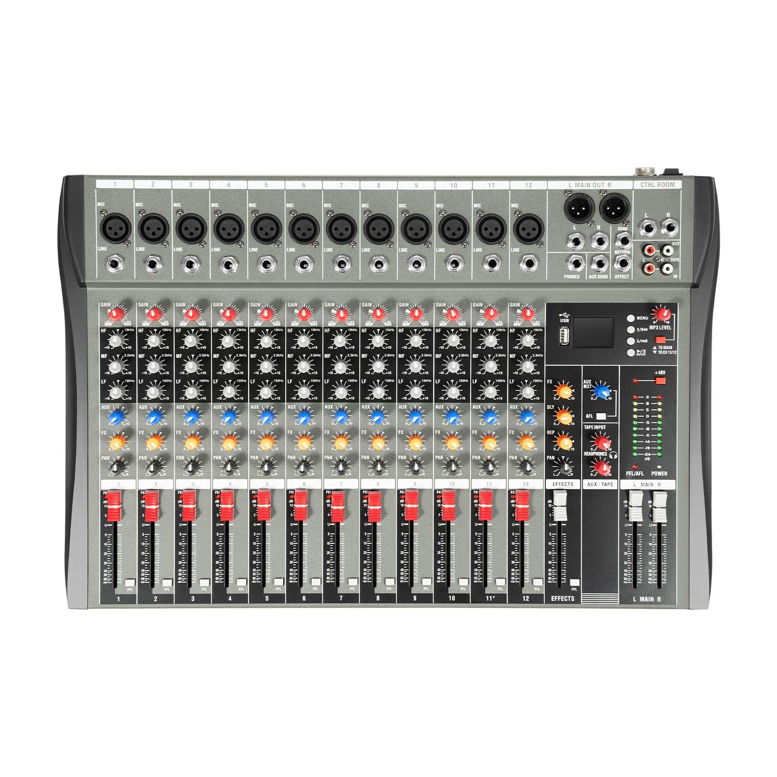 12 Channels Bluetooth Audio Mixer, Professional DJ Mixer Sound Board Console, USB Professional Audio Mixer Sound Board, DJ Mixer Live Studio for Studio Recording, DJ Studio