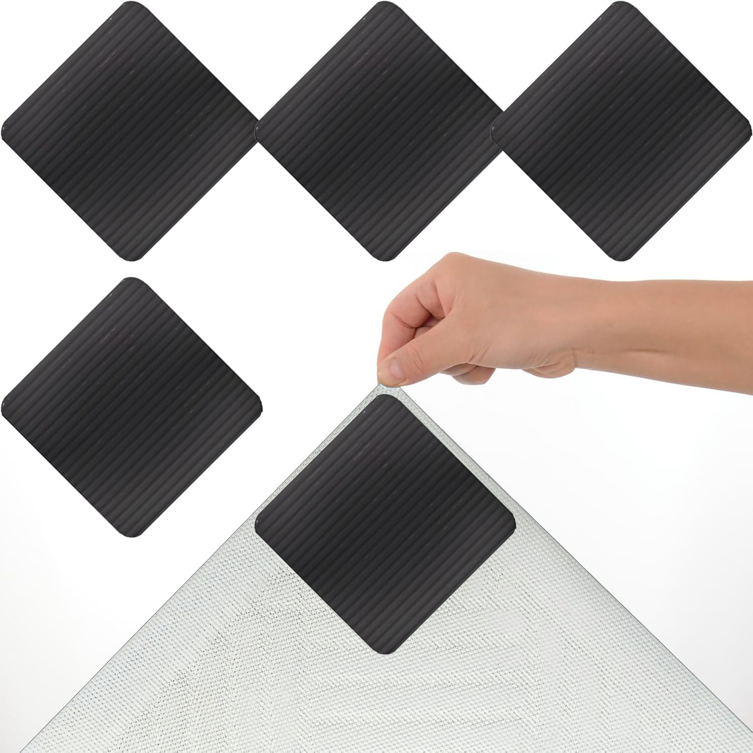 4Pcs Rug Pad Gripper,Non-Slip Rug Underlay and Anti-Slip Mat for Carpet Washable Non-Woven Grippers for Laminate Floor to Secure Rugs and Protect Hard Surfaces(Black)-image-9