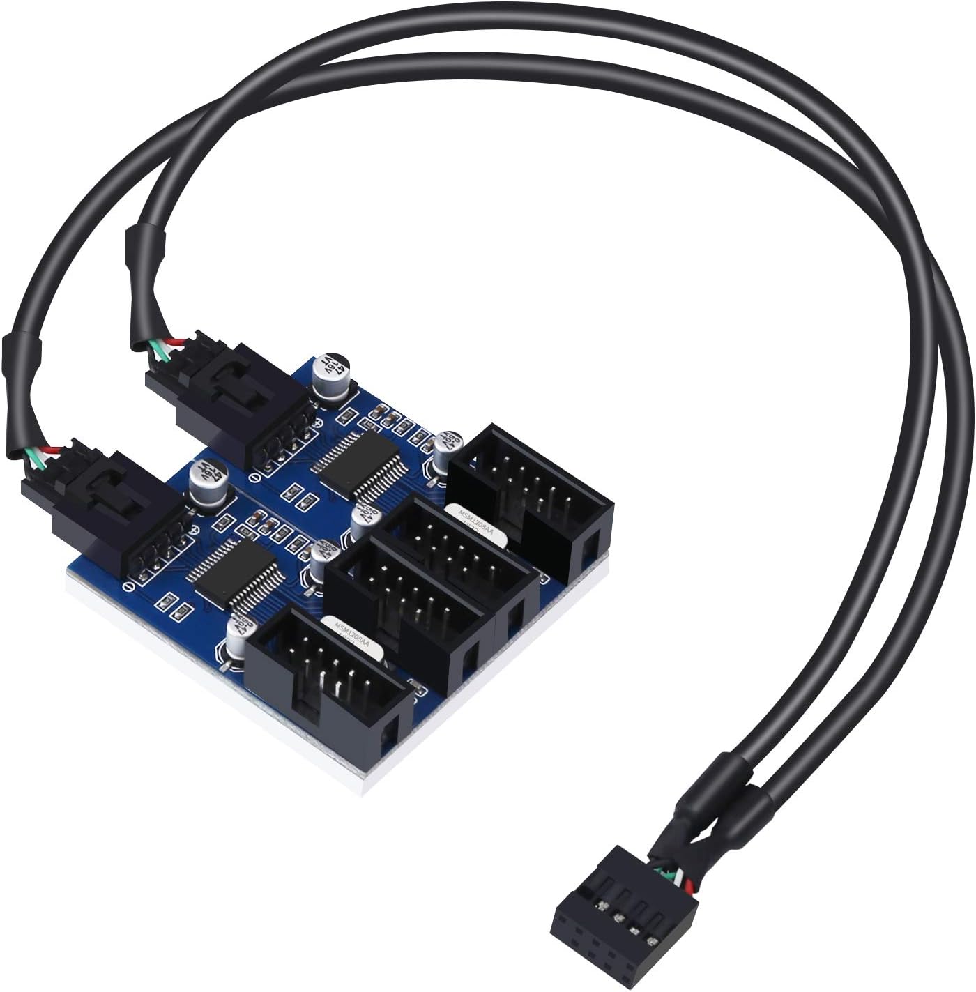 4 in 1 Internal USB Splitter Cable, Electop 9 pin USB Header Male 1 to 4 Female Extension Connector Adapter, USB 2.0 HUB Connector Port Multiplier PWM Fan Splitter Cable (30cm/0.98ft)