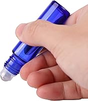 Vista 6 de inice Paquete de 24 botellas enrollables de 0.3 fl oz para aceites esenciales, vidrio azul cobalto, botellas de bola enrollables de acero inoxidable