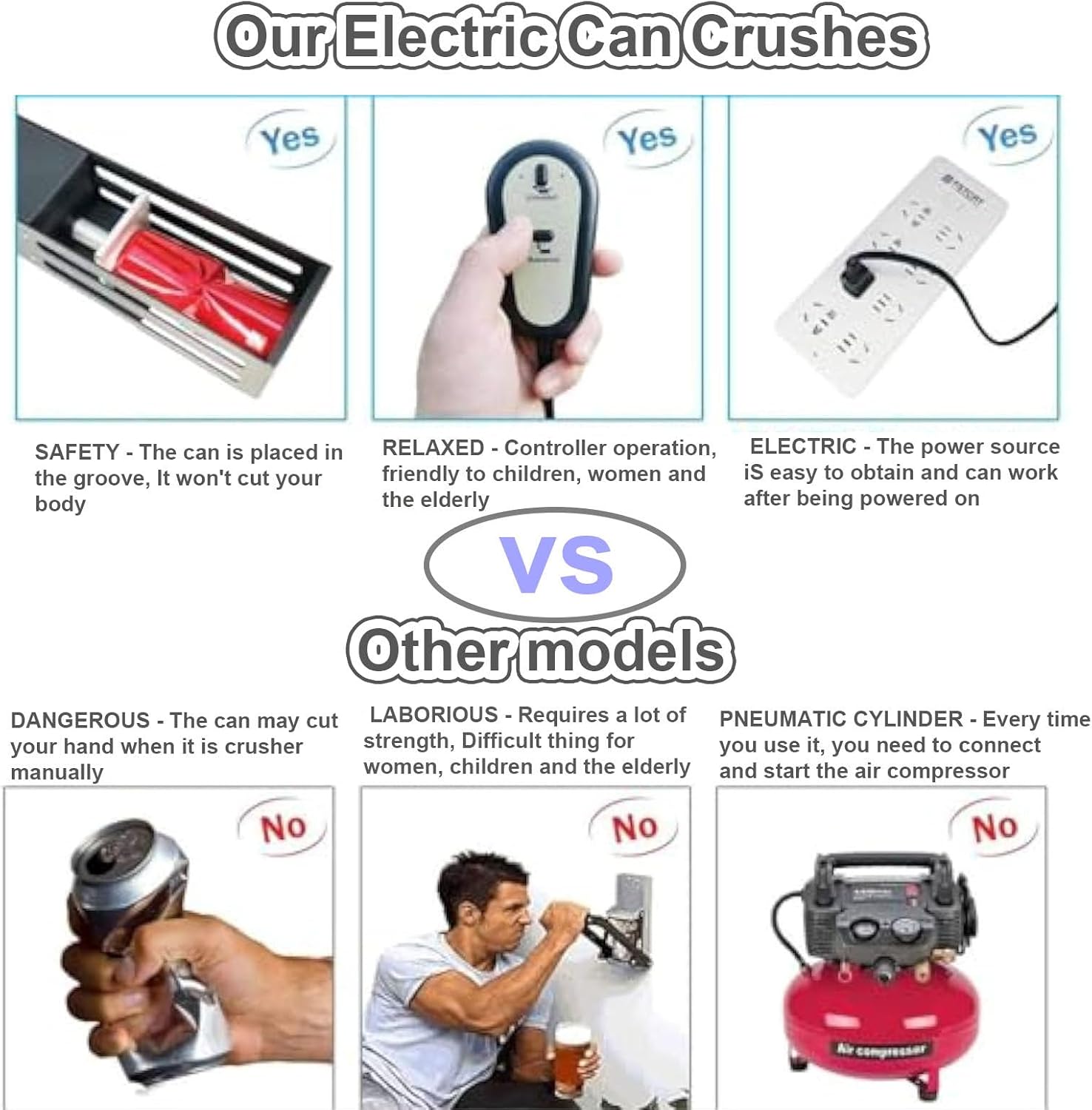 Air Cylinder Can Crusher, Heavy Duty Soda Beer Smasher, Recycling Tool Used to Recycle 160-500ml Cans, 250-350ml Plastic Water Bottles,Black