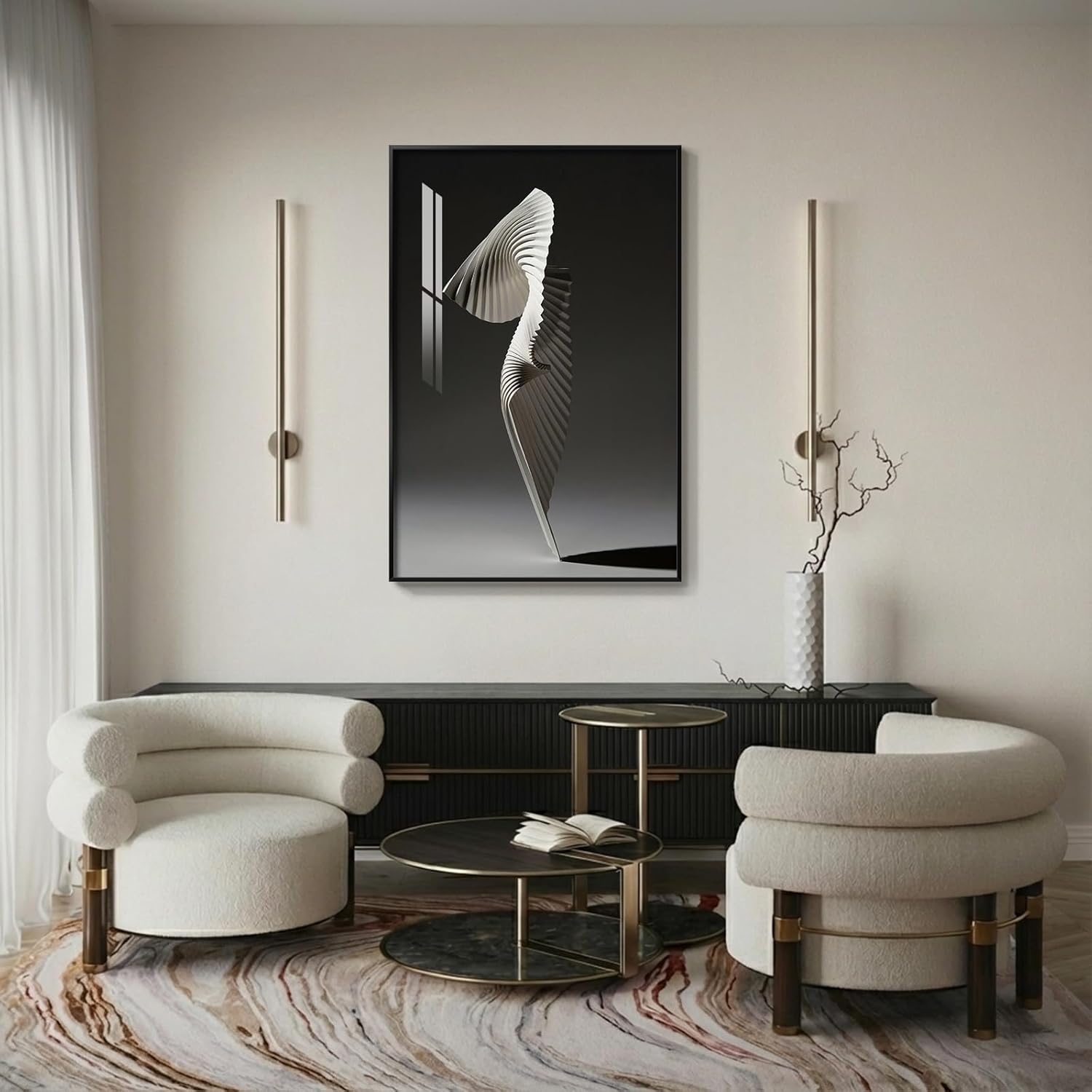 Framed Black and White Abstract Wall Art, Modern Elegant Large Prints Paintings, Contemporary Minimalist Geometric Pictures for Living Room Dining Room Bedroom Hallway Wall Decor 24x36 In