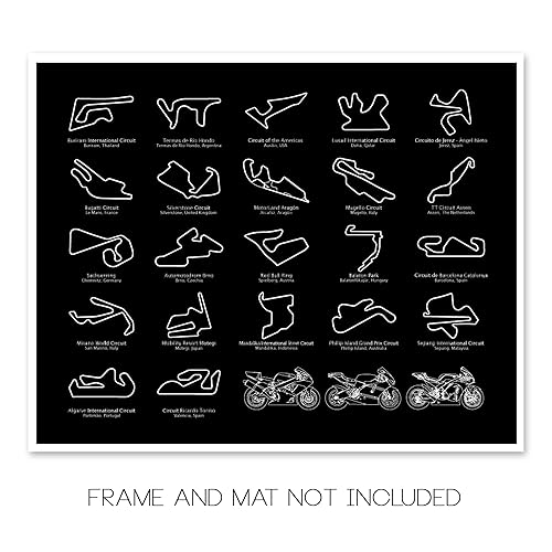 Miniatura 2 de MotoGP Race Track Inspired Motorcycle Poster - Handmade Print of Motorcycle Racing Circuits 2024 - Landscape Black, 8x10" Satin Print (Unframed) -