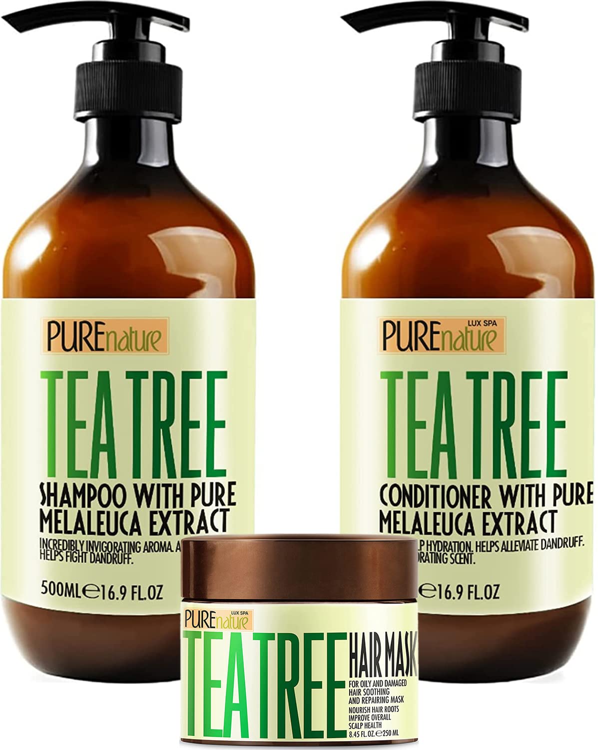 PURE NATURE Tea Tree Oil Shampoo and Conditioner Set and Tea Tree Oil Hair Mask
