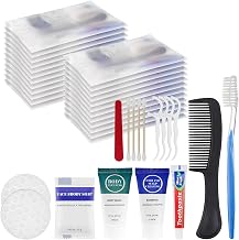Toiletry Kits Travel Essentials Disposable Hygiene in Bulk, Trial Size Toiletries Supplies Individually Wrapped Traveling Personal Care Items, for Camping, Hotel, Homeless, Charity, 8-in-1 (40-Pack)
