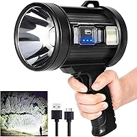MIXILIN 99,000 Lumens Rechargeable Spotlight Flashlight - Super Bright LED Hunting Light with Solar Charging, COB Floodlight for Camping Boating