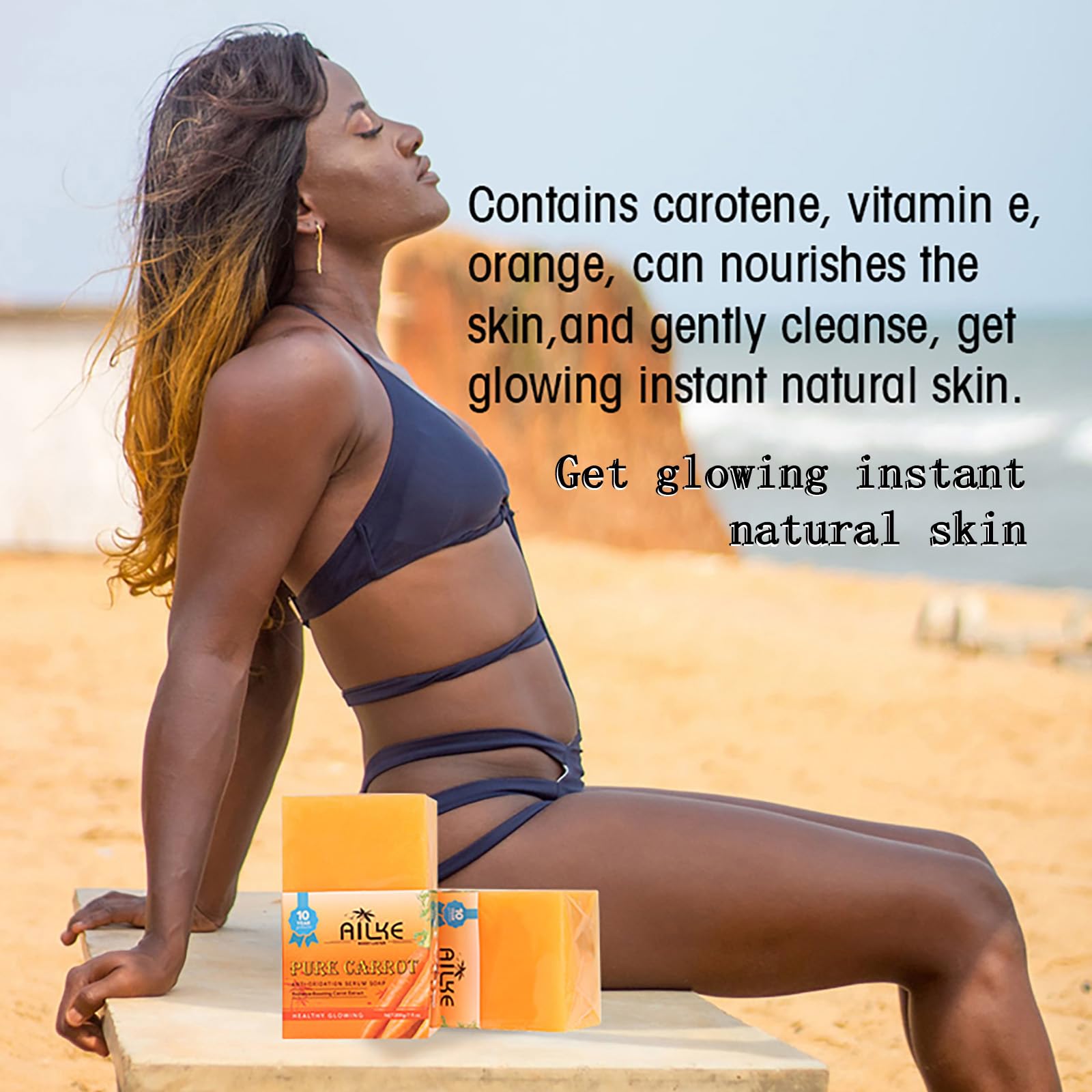 AILKE Pure Natural Carrot Whitening Serum mydło w kostce, czyste plamy i resztki makijażu, redukuje ciemne plamy, mydło rozjaśniające skórę twarzy, ciała, rąk, 200 g (5 szt.)