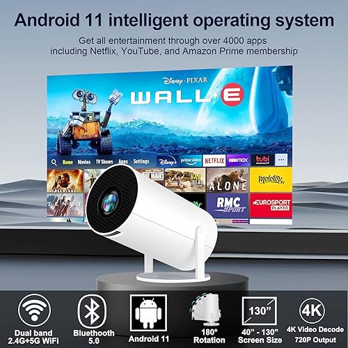 Miniatura 6 de Mini proyector con WiFi y Bluetooth, HY300 pro proyector 4K decodificación de video, sistema Android, Keystone automático, proyector de video
