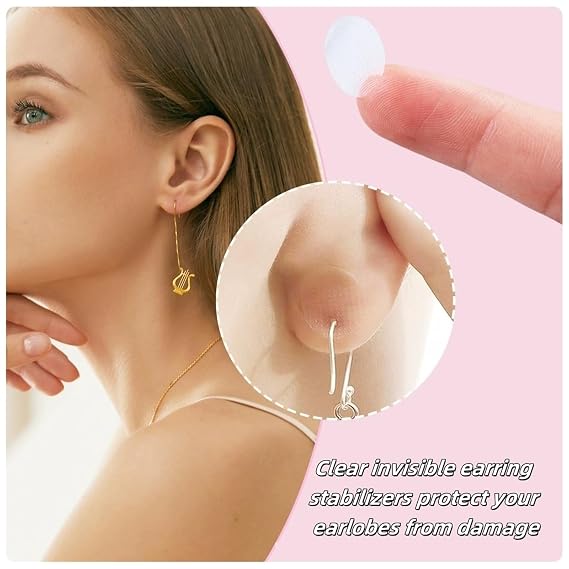 Earring Support Patches - 200 Pcs Clear Ear Lobe Support Patches for Earrings, Earring Backs Lifters Replacements Stickers for Heavy Earrings Droopy Ears, Protects Healthy Ear Lobes from Tearing