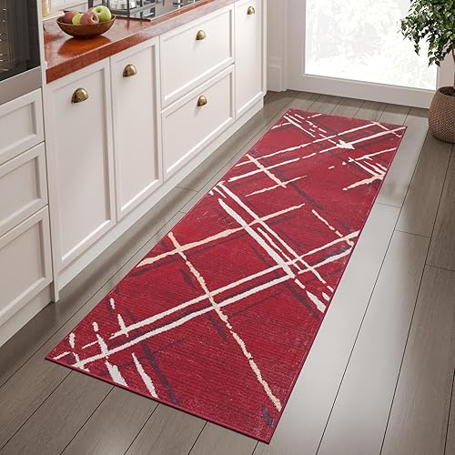 jinchan Alfombra de pasillo de cocina de Navidad de 2 x 5, alfombra moderna lavable, alfombra abstracta antideslizante, cuadrícula geométrica,