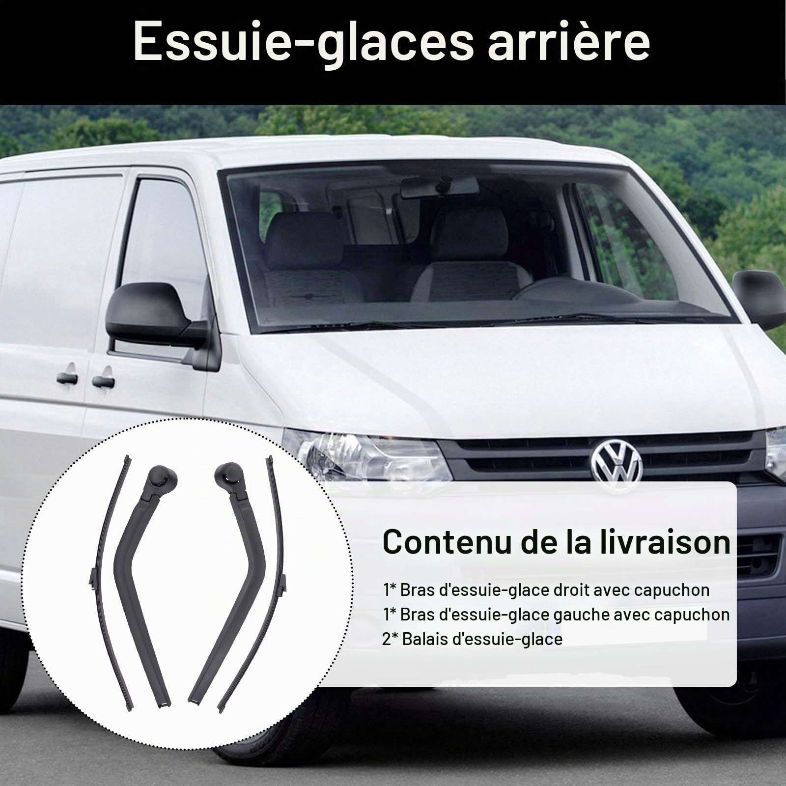Essuie Glace Arrière pour Transporter T5 T6, Bras D'essuie Glace Arrière Jeu de Balais D'essuie Gglace de Remplacement porte Arrière Gauche Droite pour Accessoires Caoutchoucs D'essuie Glace