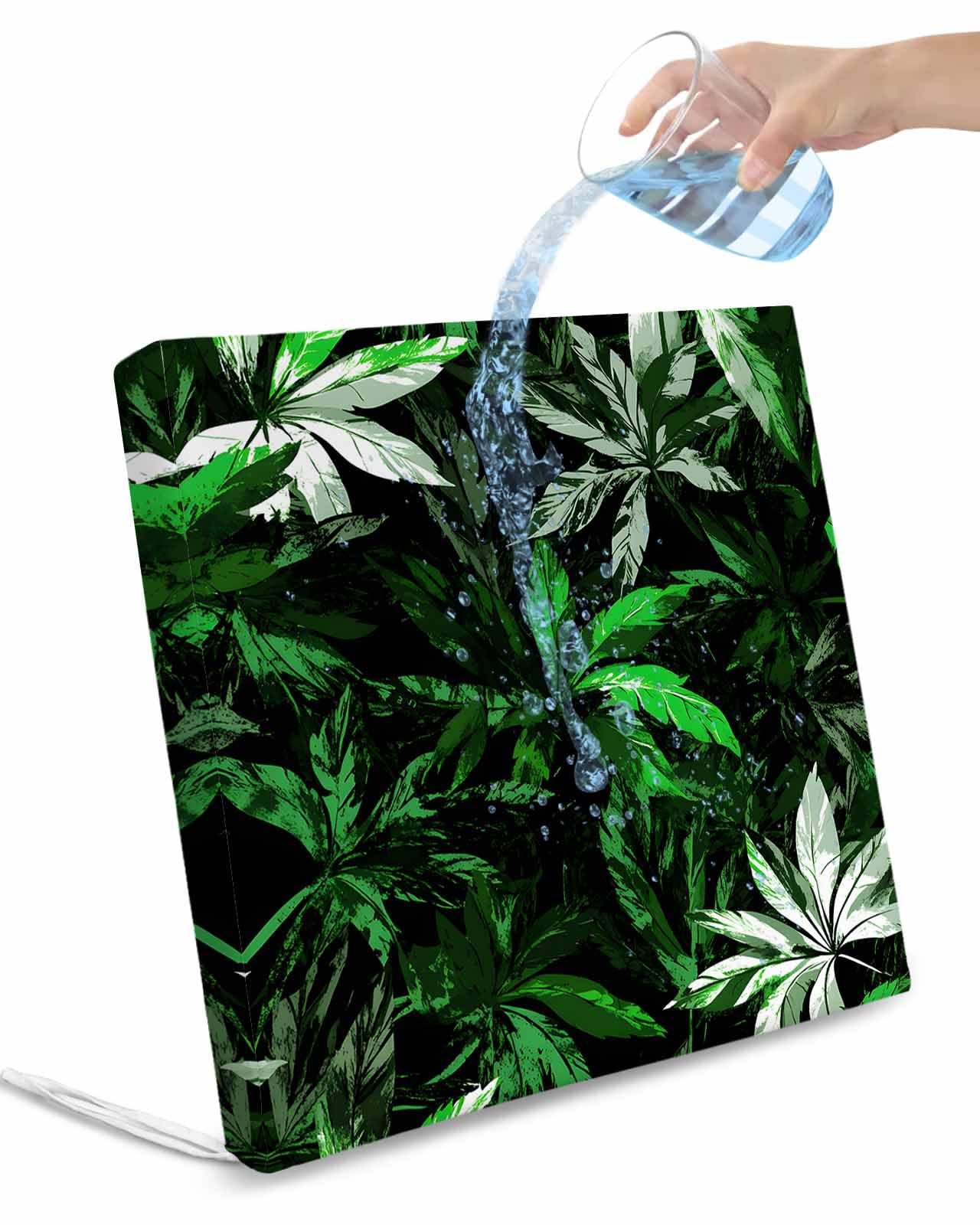 2 Pack Green Leaves Waterproof Cushion Covers with Ties, Outdoor Patio Chaise Lounge Chair Seat Cushion Slip Covers Replacement(Only Cover) Tropical Plant Monochrome Nature Scenery 24