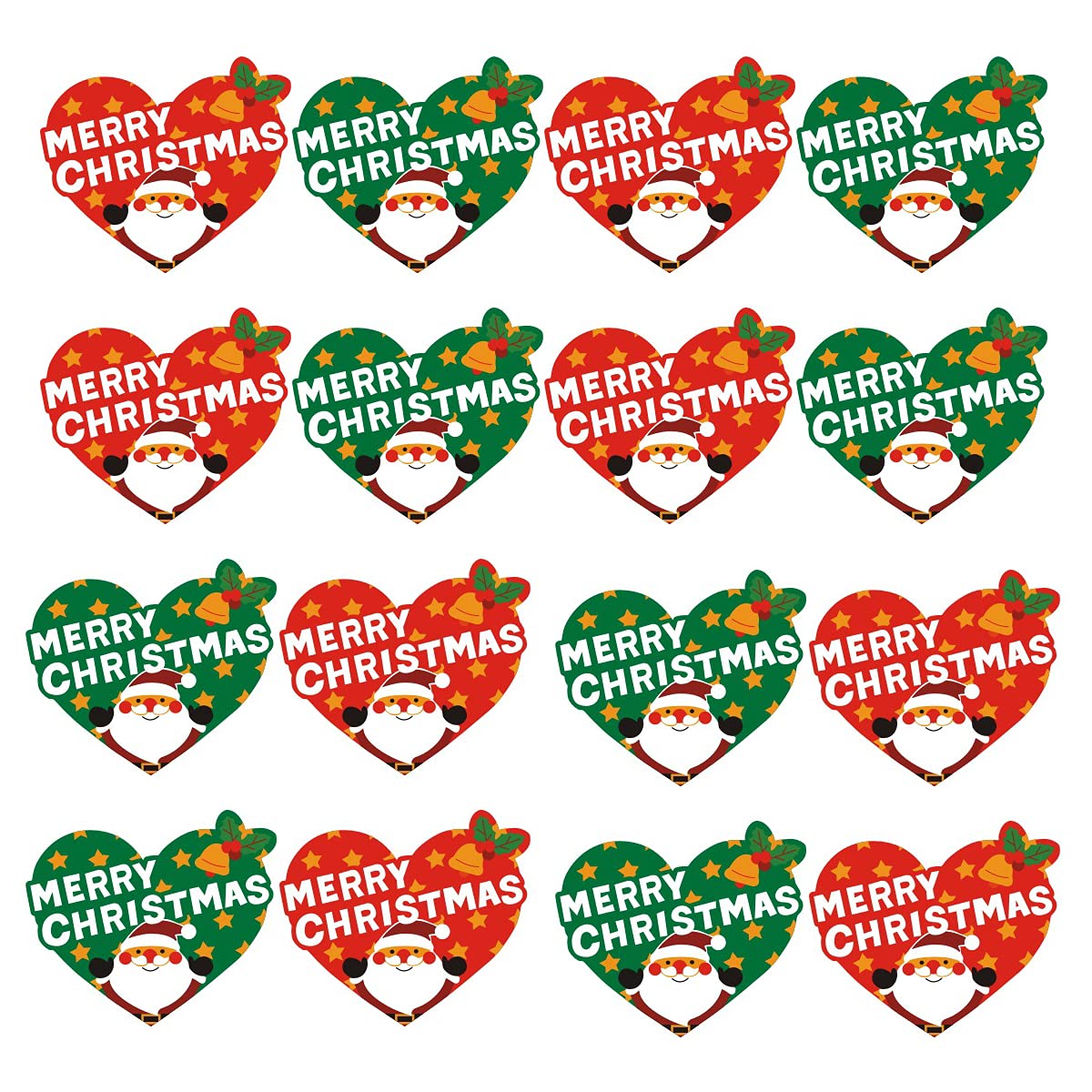 Merry Christmas Stickers - 160 Heart Shape Decorative Sealing Stickers, Red and Green Santa Claus Bells Tags for Gift Cards Boxes, Envelopes, Bags & Party Supplies
