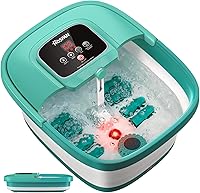 HOSPAN FS01A Collapsible Foot Spa Massager: Heat, Bubbles, Red Light, Temp Control, 8 Shiatsu Rollers for Relaxing Pedicure