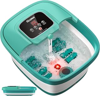 HOSPAN FS01A Collapsible Foot Spa Massager: Heat, Bubbles, Red Light, Temp Control, 8 Shiatsu Rollers for Relaxing Pedicure