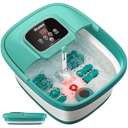 HOSPAN Collapsible Foot Spa with Heat, Bubble, Red Light, and Temperature Control, Foot Bath Massager with 8 Shiatsu Massage Rollers, Pedicure Foot Spa for Relaxation - FS01A - Sky Blue