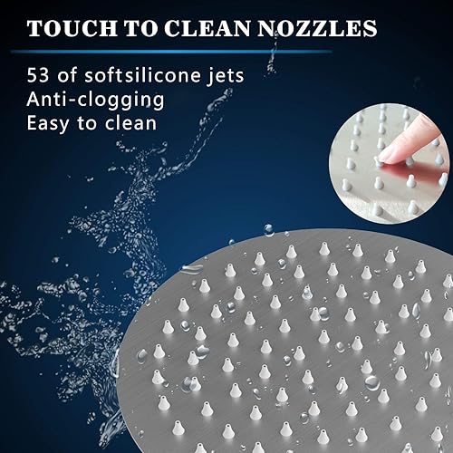 Miniatura 54 de Voolan Cabezal de ducha de lluvia, cabezal de ducha grande de alto flujo hecho de acero inoxidable de metal, cubierta de cuerpo de cascada, soporte