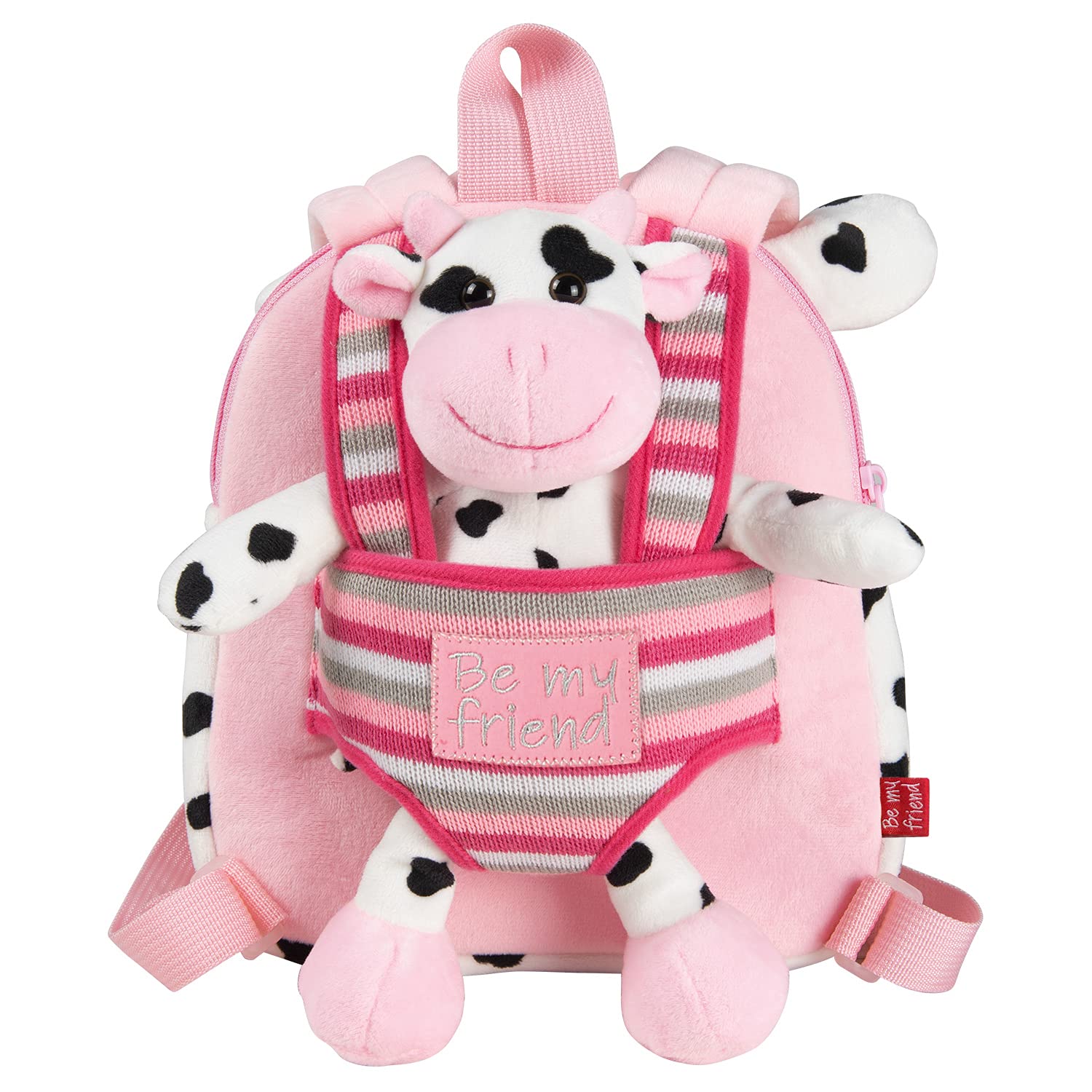 PERLETTI Mochila Infantil Pequeña de Animal de Peluche - Bolso para Niños Niñas 3 4 5 Años con Muñeco Extraíble para Escuela Guarderia Viaje - Bolsa Escolar Reversible - 22x25x3 cm