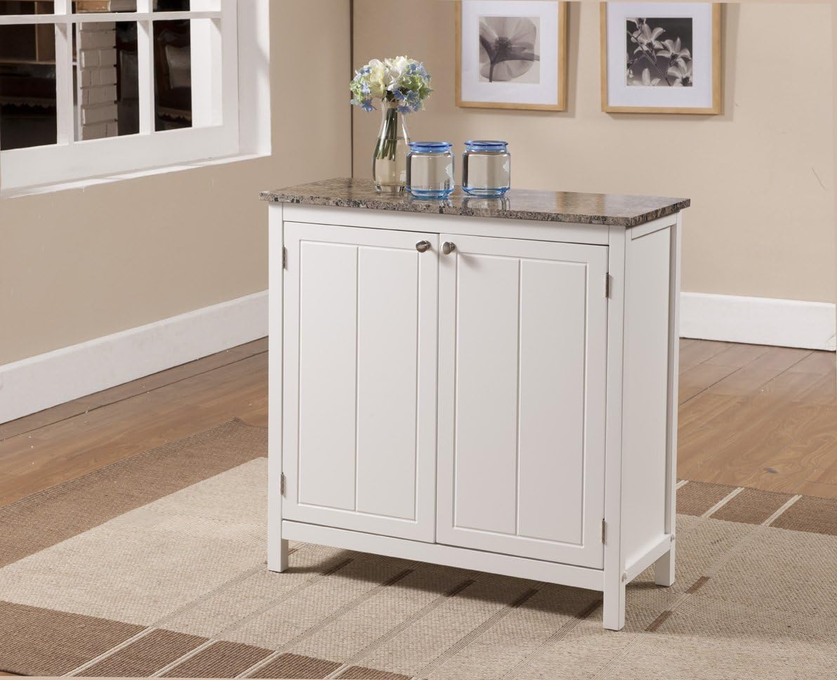 Kings Brand White with Marble Finish Top Kitchen Island Storage