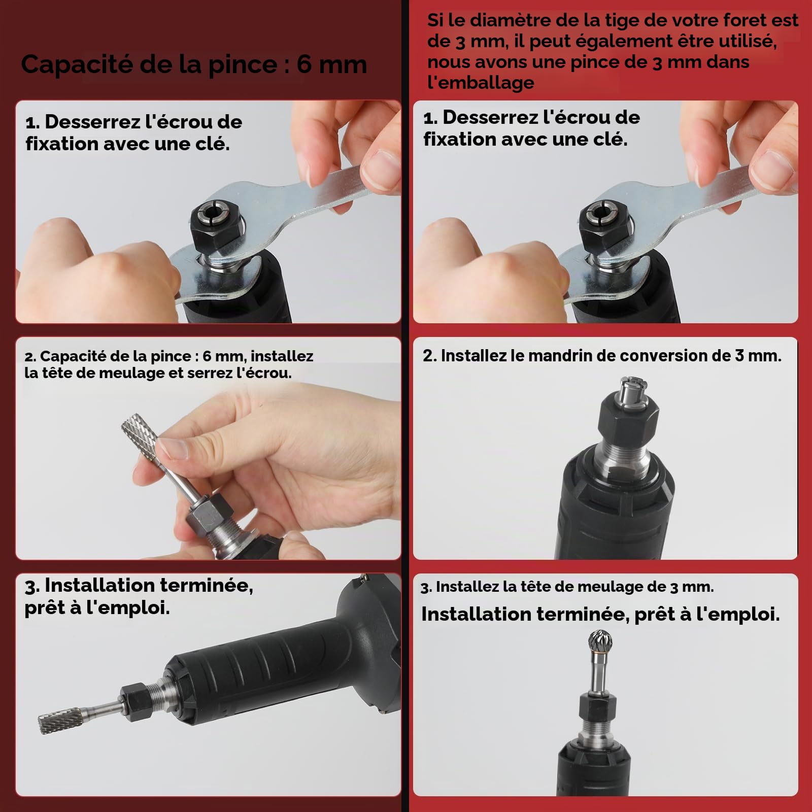 Meuleuse droite sans fil compatible avec batterie Milwaukee 18 V, 24 000 tr/min sans balais avec perceuse de 6 mm pour meulage, polissage, ébavurage (outil uniquement)