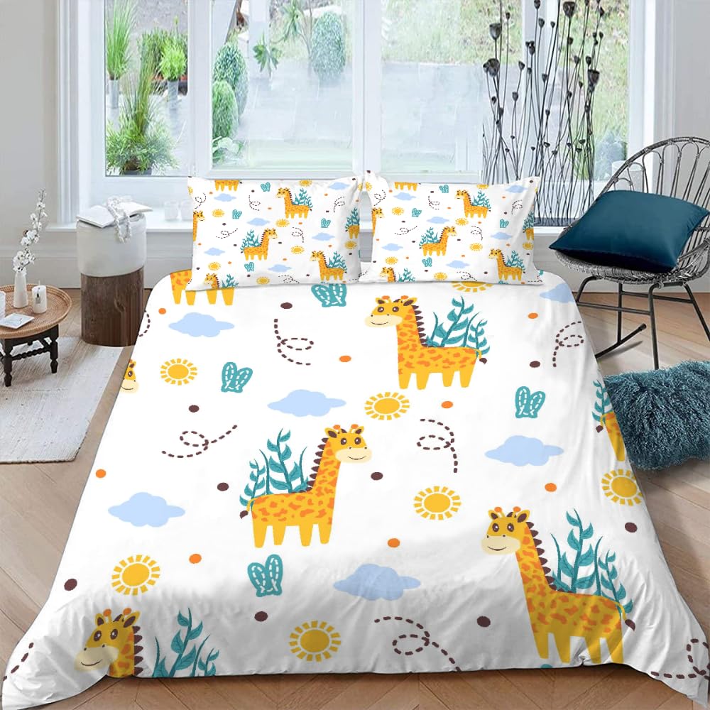 Housse de couette 240x260 girafe 3D en microfibre premium pour lit double