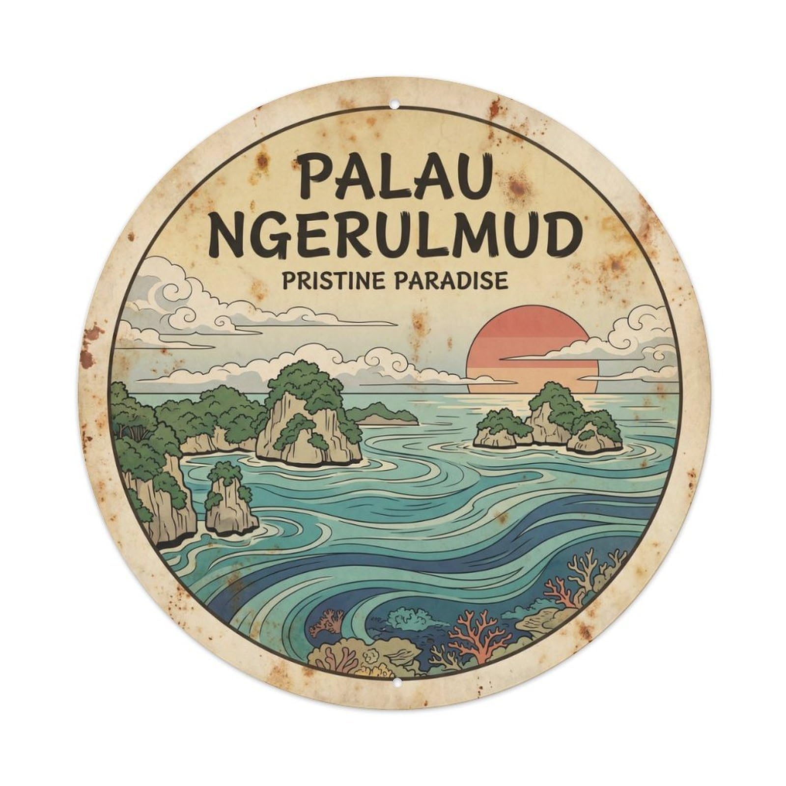 Palau Ngirumud Micronesia Island Ink Illustration Metal Tin Sign