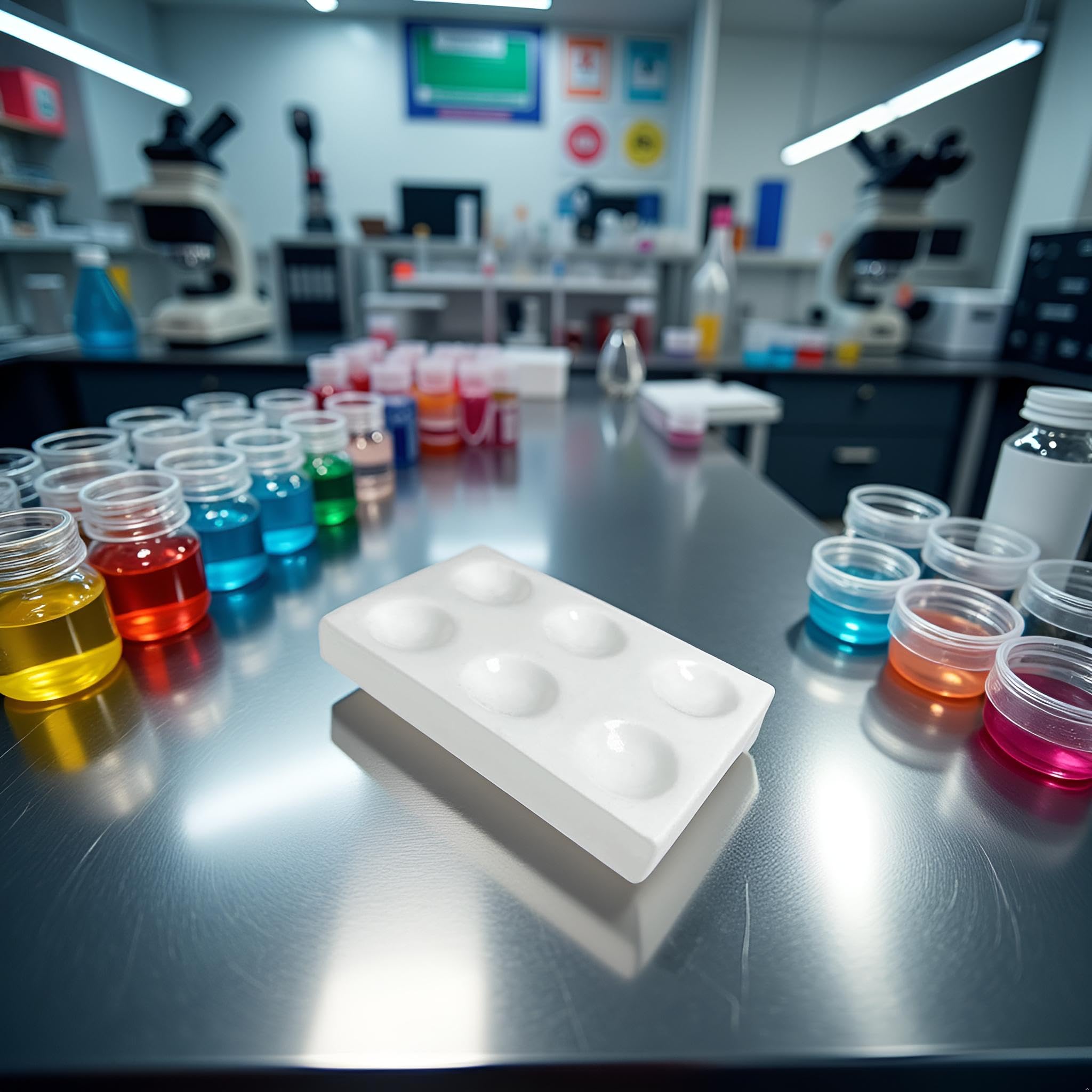Weißer Porzellan-Punkteller, 6 Mulden, Labor-Spotting-Reaktionsplatte, ideal für Labor-Chemikalien, Experimente, Aufbewahrung von Mikroplatten, Glaswaren und Laborgeschirr