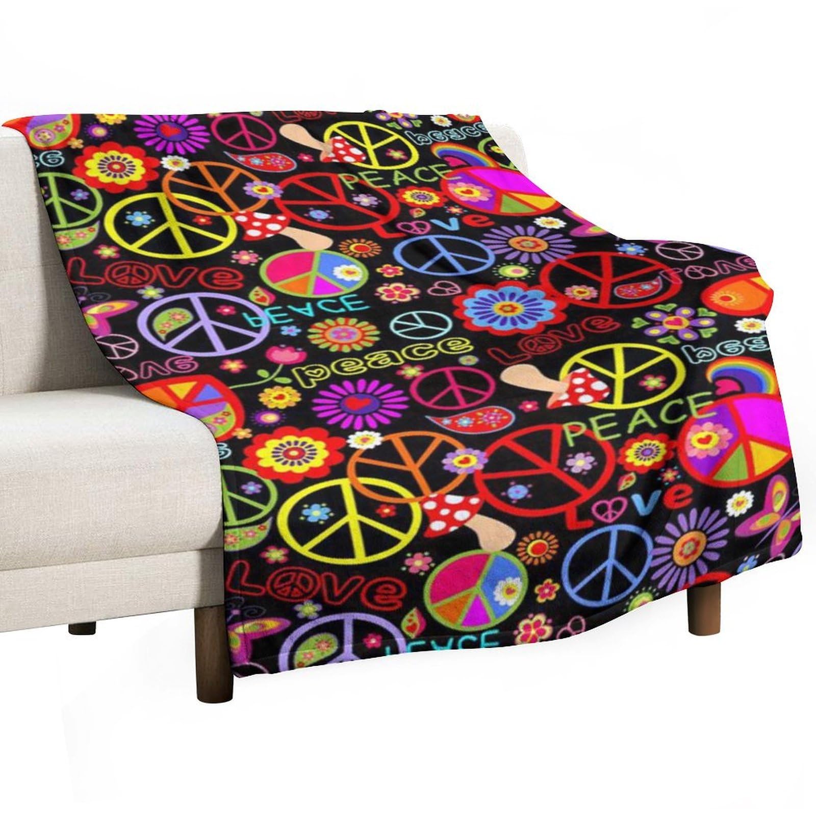 Hxwokrum Flannel Blanket, Peace And Love Throw Blanket for Couch Sofa Bed Office, Soft And Comfortable Without Pilling