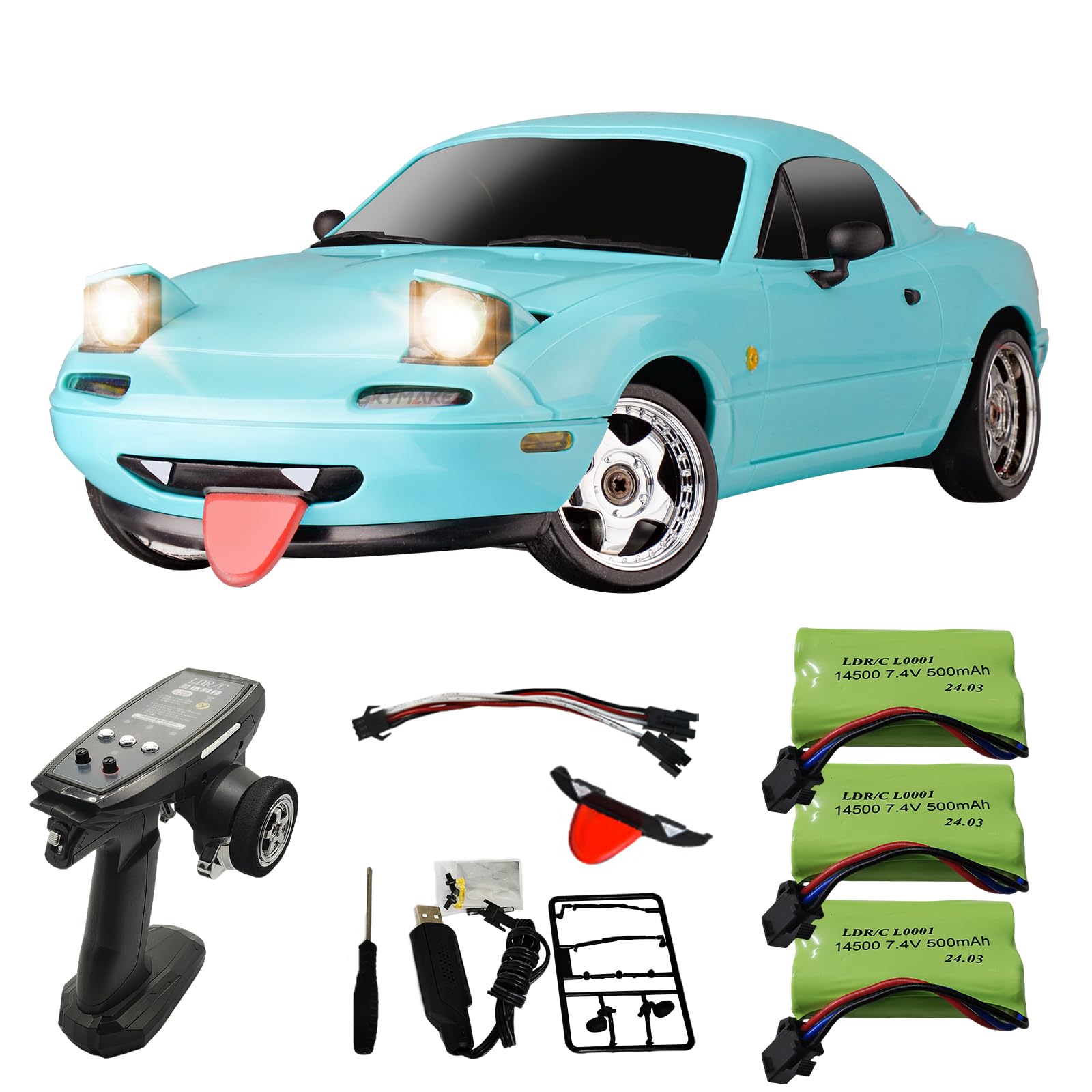 Skymaker 1/18 RC Drift Car with 3 Batteries Mazda MX-5 Miata 2.4GHz RWD Drifting Adults with ESP Gyro Pop-up Light (Blue)