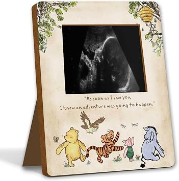 Winnie Ultrasound Picture Frame Baby Shower Decorations Wooden Pregnancy Keepsake Milestone Table Sign Gifts For Gender Reveal Nursery Room Decor
