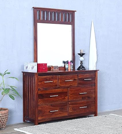 Craftswood Dressing Table with 7 Drawer || Beautiful Dressing Table Organizer || Contemporary Dressing Table Living Room || Wooden Dressing Table with Mirror and Storage || Honey