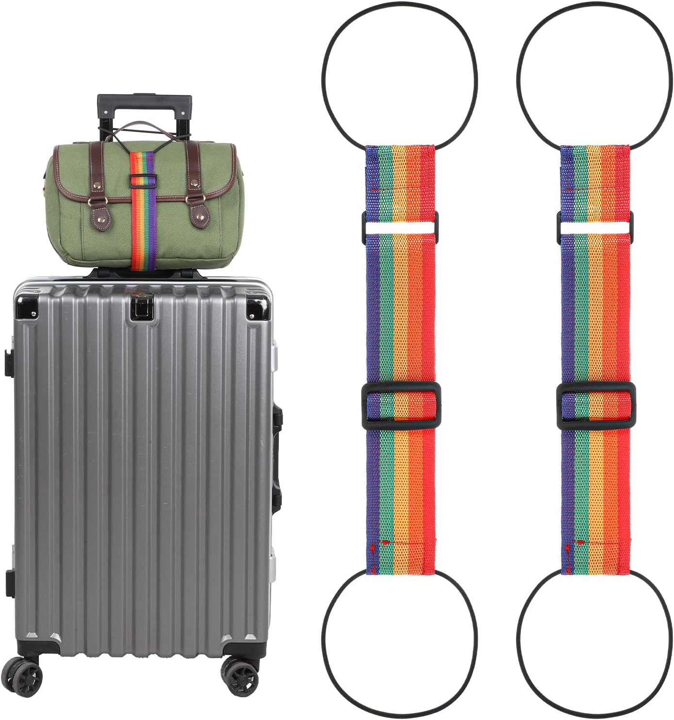 YUXIANLB 2pcs Strong Adjustable Luggage Connector Straps, Multi Use Durable Flexible Durable Elastic Accessories Fastening Belt Easy to Travel Suitcase for Securing Bags Backpacks