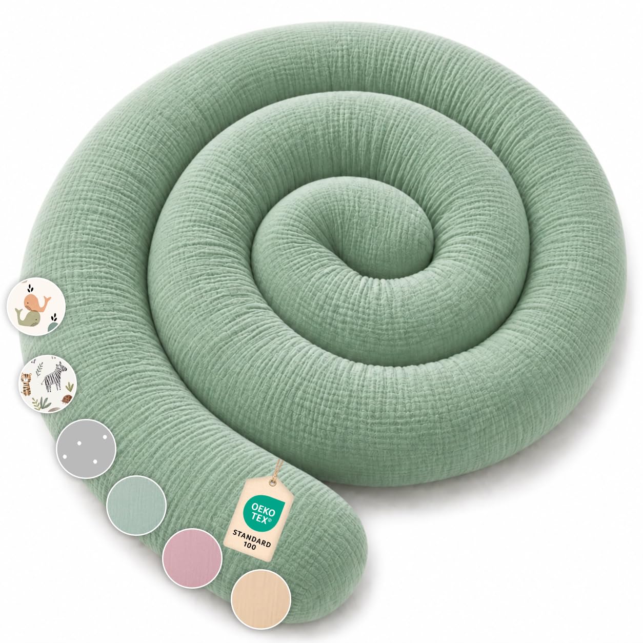 Seitenschläferkissen aus 100% Baumwolle – Body Pillow Bettrolle Nackenrolle (Eukalyptus, 400 cm)