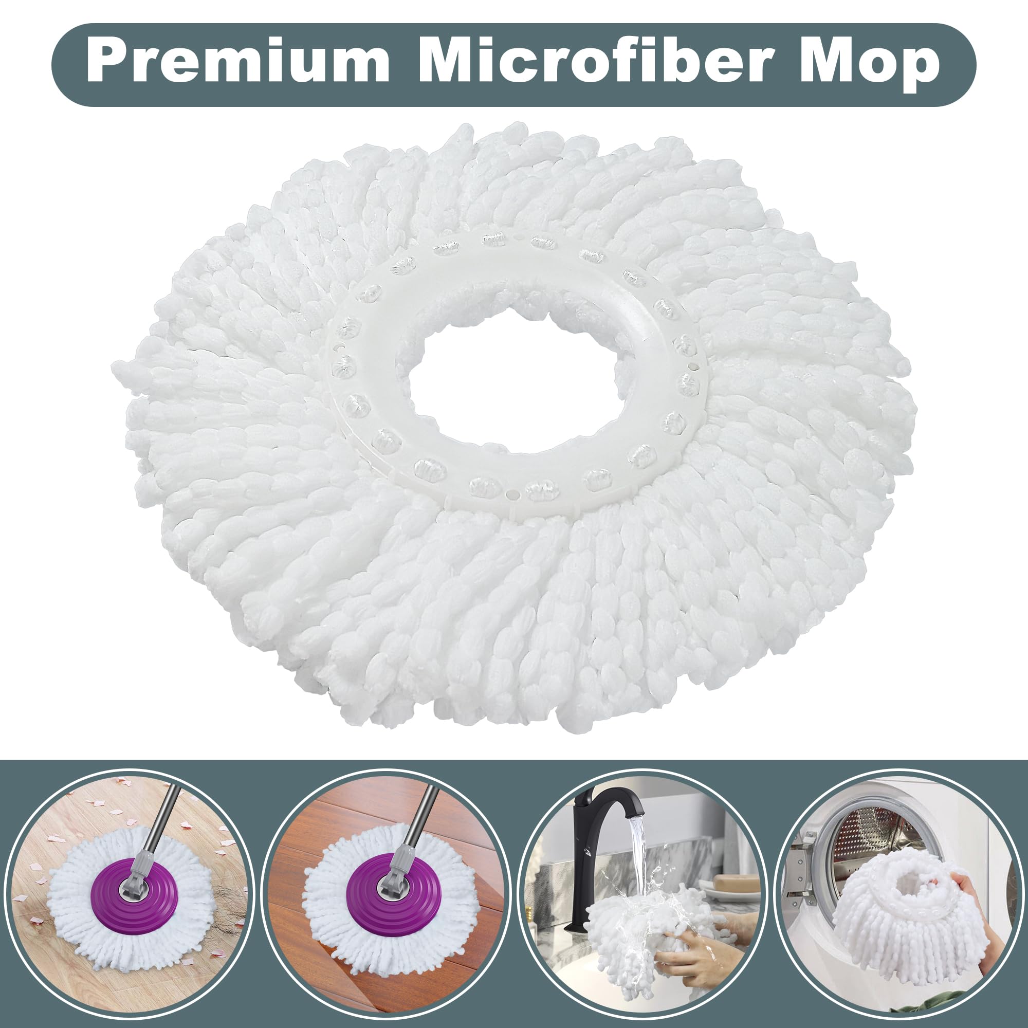 Mopa giratoria de doble compartimento y cubo, fregona y cubo con juego de escurridor, fregona giratoria de 360° para limpieza de suelos con 6 cabezales de repuesto de microfibra, mango extendido de 61