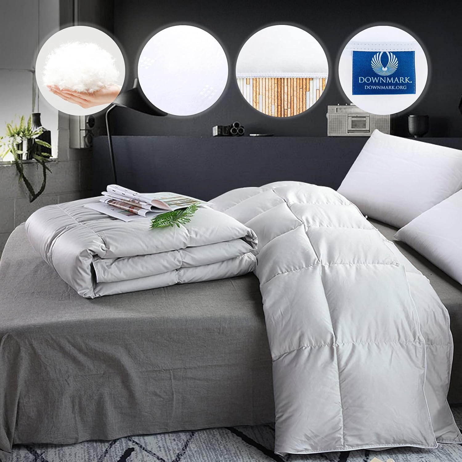 Manufactured in Canada Highland Feather All Season Hutterite White Goose Down Comforter Duvet Insert 725 Fill Power Fluffy 500 Thread Count Duvet Luxurious Ultra-Soft Cotton Light Breathable