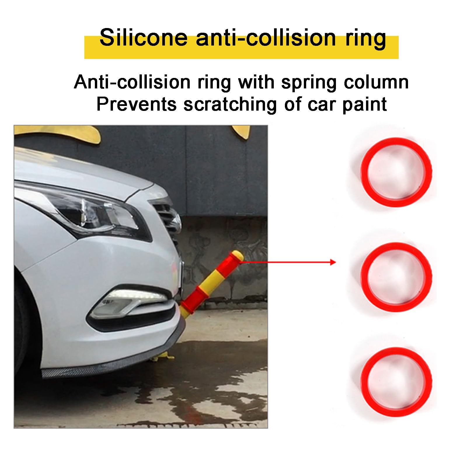 Bolardos Parking Poste de Bolardo con Revestimiento de Polvo Amarillo Poste de Metal con Anillo Anticolisión de Silicona