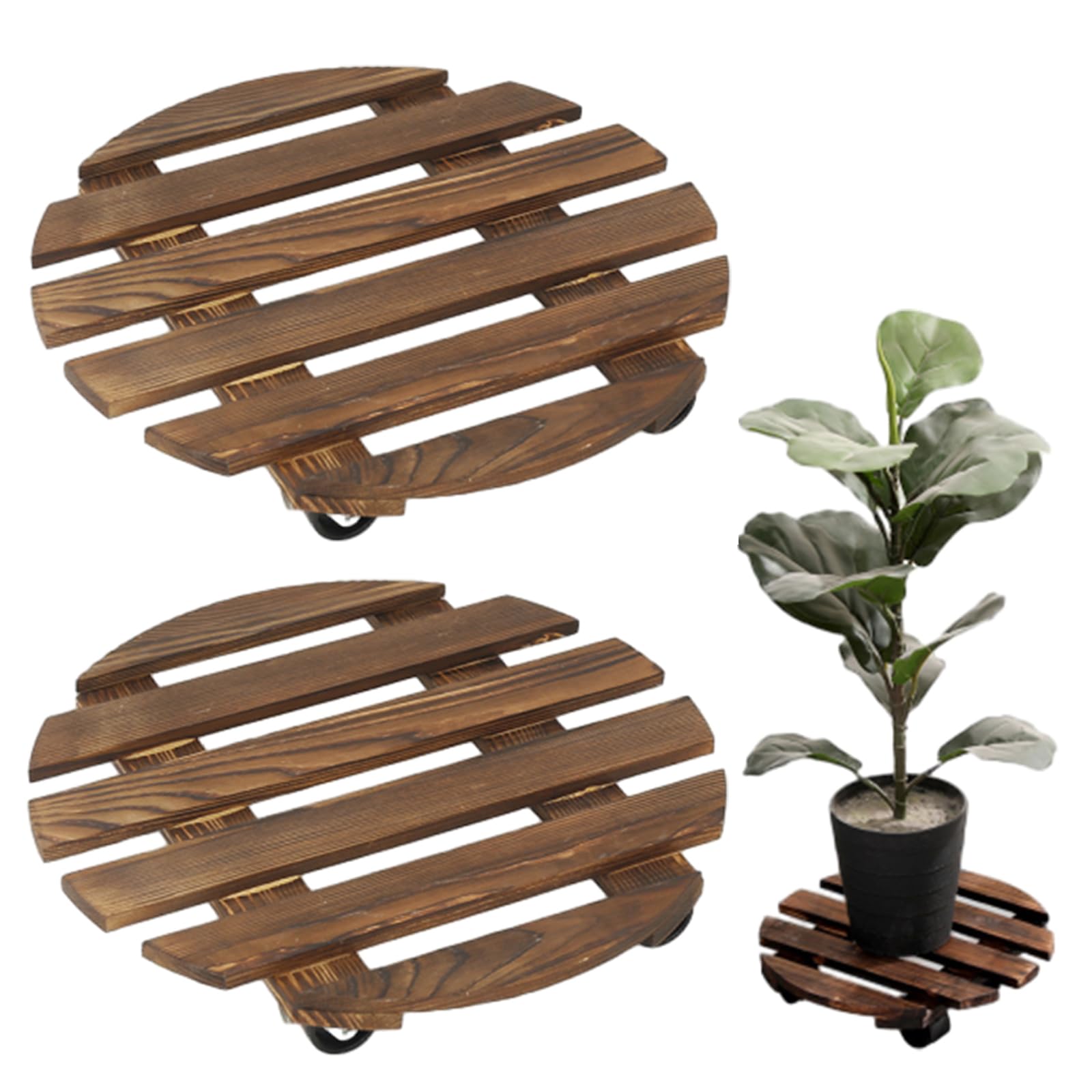 Support à plantes roulant robuste en bois 30cm avec roulettes pivotantes pour déplacer vos pots