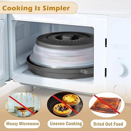 Miniatura 2 de Cubierta para salpicaduras de microondas, cubierta de microondas para alimentos con bandeja antiquemaduras, cubierta plegable para placa de