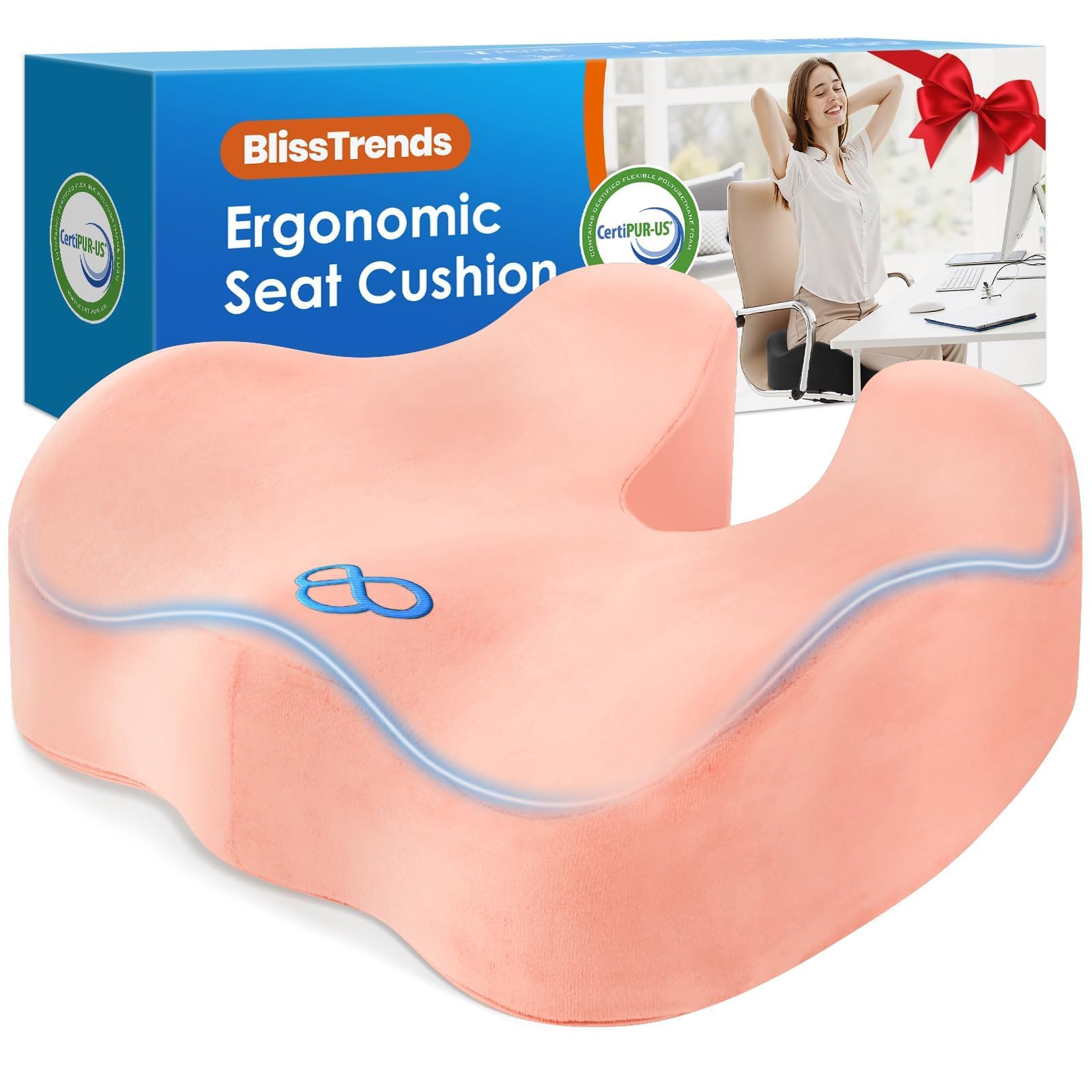 BlissTrends Memory Foam Seat Cushion for Office Chair &amp; Car Seat, Pink