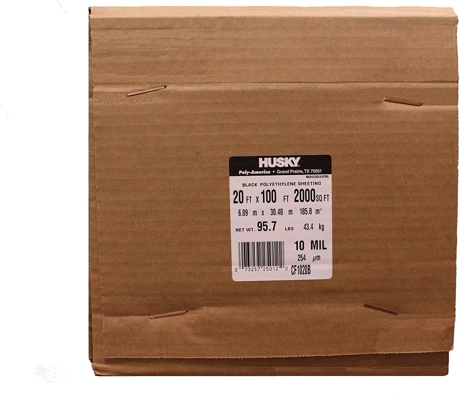 Poly-America (20'x100') Husky Contractor's Choice Black Plastic Sheeting 10 Mil. Thickness (CF1020) Polyethylene Plastic BEST FOR Overspray Shield, Vapor Barrier at Construction or Home Projects