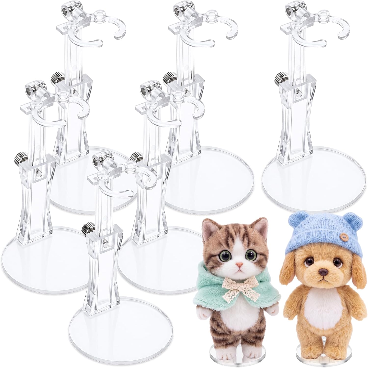 6 Pack Clear Acrylic Doll Stand 2.3"-3.5" Adjustable Figure Stands Display